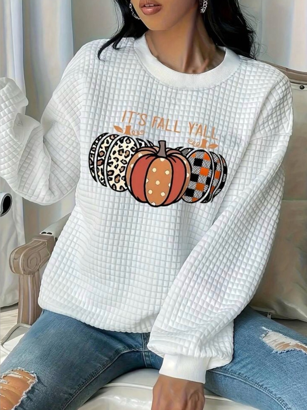 White Fall Pumpkin Graphic Sweatshirt - Unbranded